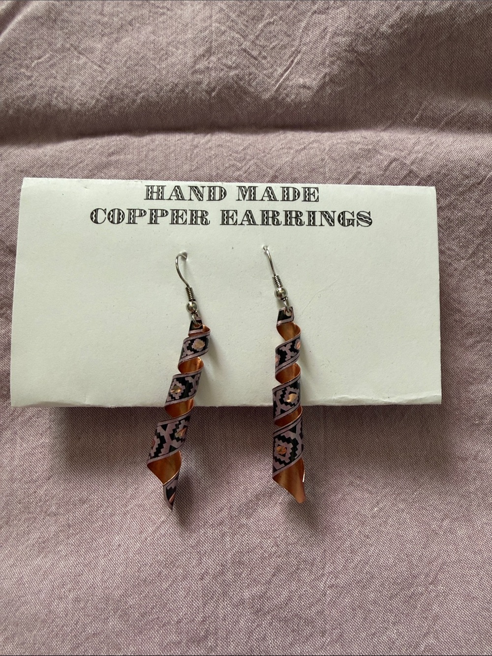 Hand Made Copper Spiral Earrings in Copper and Black
